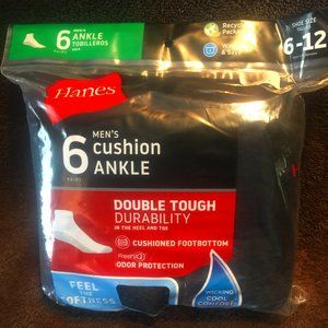 Hanes Socks Men's Size 6-12 - Black - 6 pairs in package